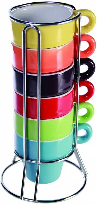 Set di 6 Tazze Tazzine da Caffe' Espresso Colorate con Supporto per Cucina