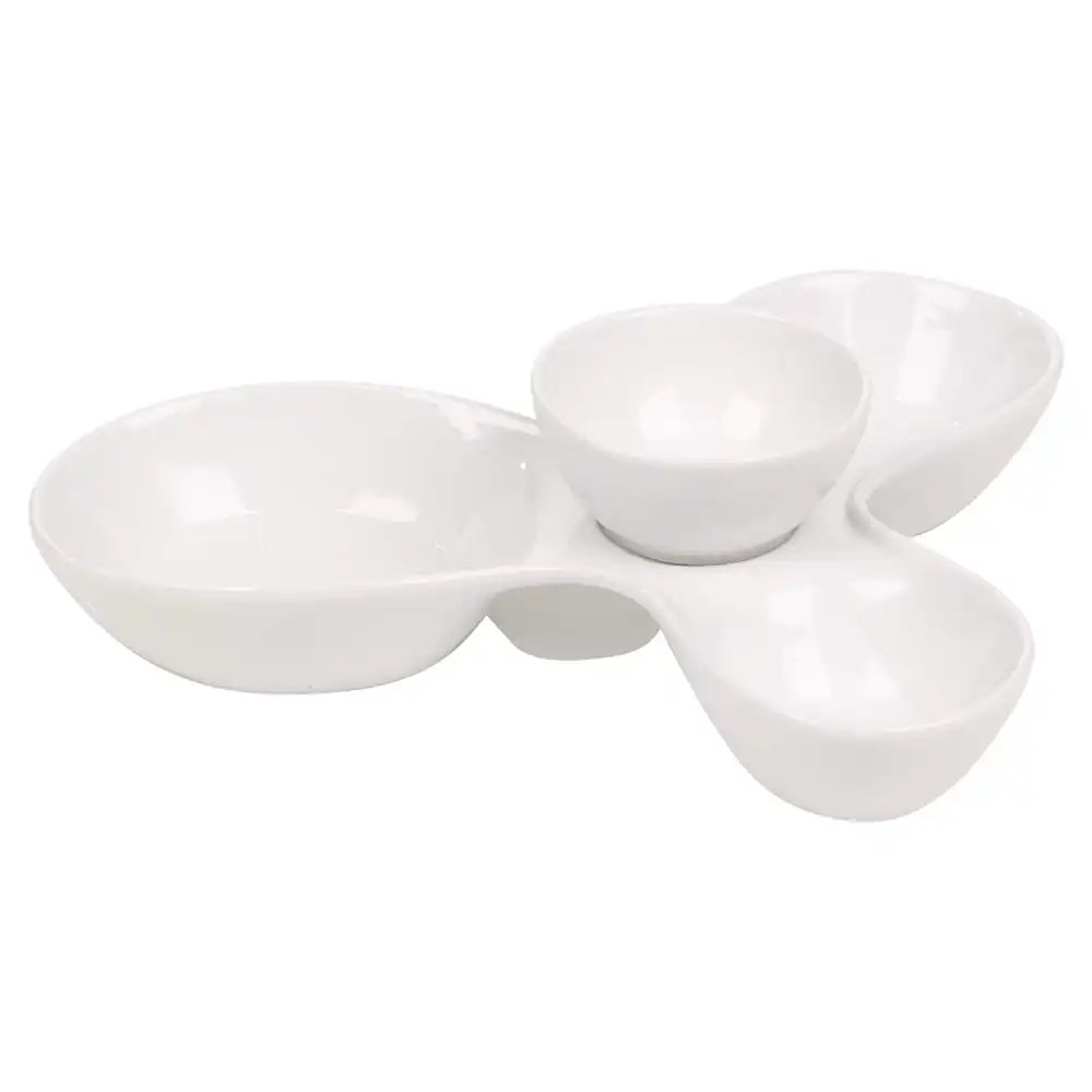 Porcellana Bianca 3 Vani Per Snack Dolci Titanio Piatto Plate Con Dip Bowl