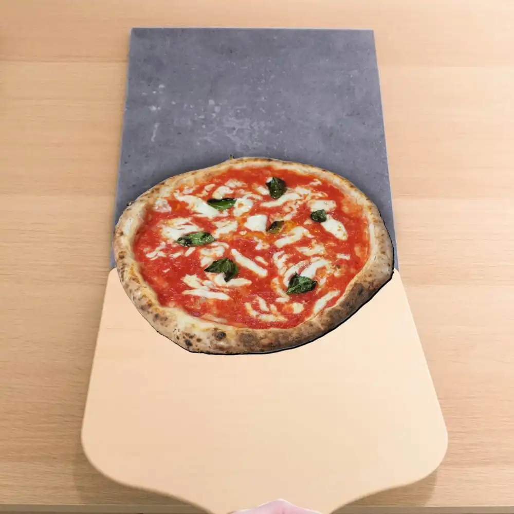Set Per Preparare la Pizza in Pietra Lavica 38x35 Teglia Pala in Legno 50x37 cm