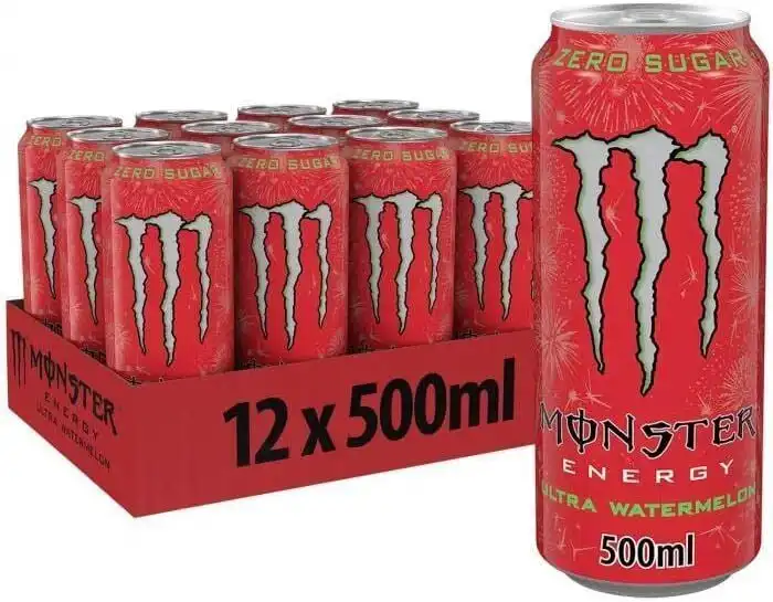 12x Monster Energy Ultra Watermelon 500ml Sapore Anguria Zero Zuccheri