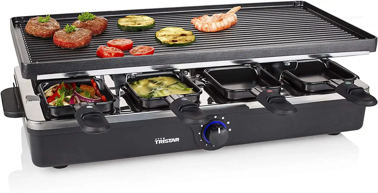 Raclette Piastra Grill Grigliare Cuocere Cucinare per 8 Persone 1400 Watt Nero