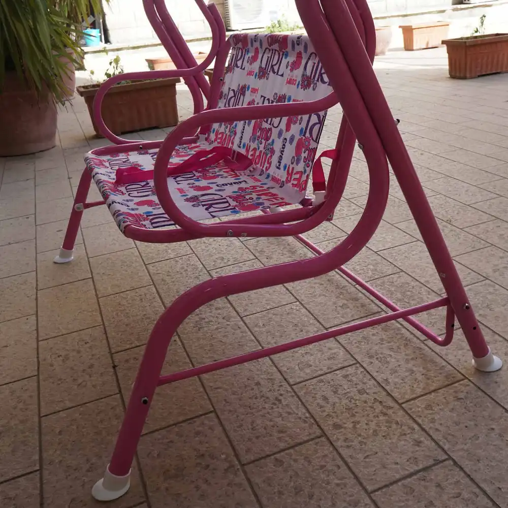 Dondolo da Giardino per Bambine 2 Posti con Tettuccio e Cinture 110x71x117h cm