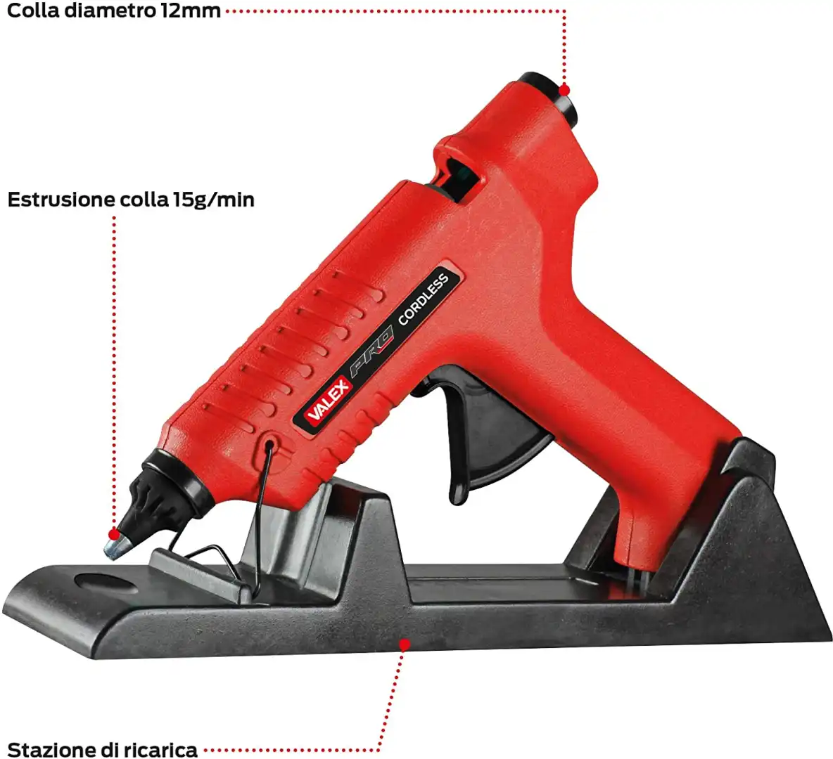 Valex pistola termocollante cordless colla a caldo senza filo per riparazioni