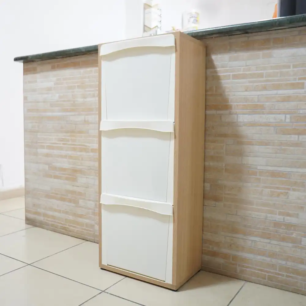 Mobile per Raccolta Differenziata in Legno di Faggio 3 Cassetti 40x25x100 cm