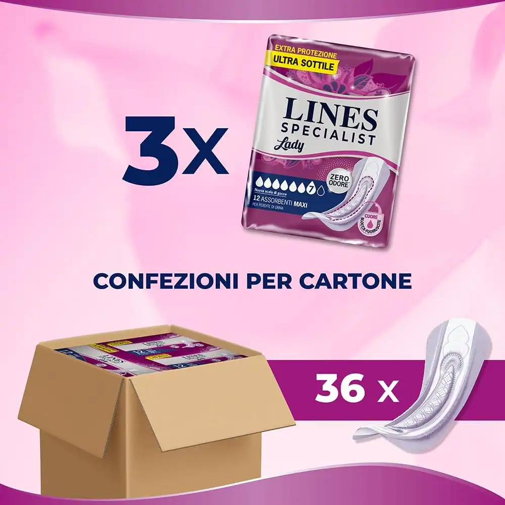 Lines Specialist Lady Maxi Assorbenti per Incontinenza Donna 3 Confezioni da 12