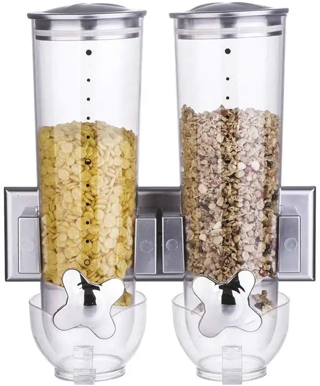 Dispenser Distributore Doppio Di Cereali Da Parete 3 Litri Macchina Storage Cibo