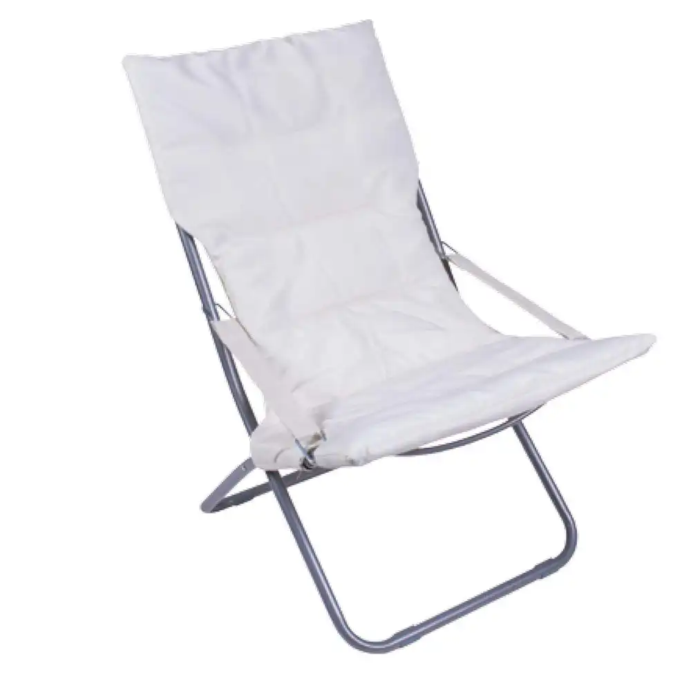 Sedia Relax Imbottita Canapone Struttura in Acciaio Rivestimento Tessuto Beige