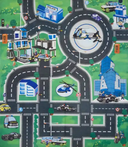 Tappeto gioco bambini citta' mouquette pavimento metropoli con 6 auto 70x80