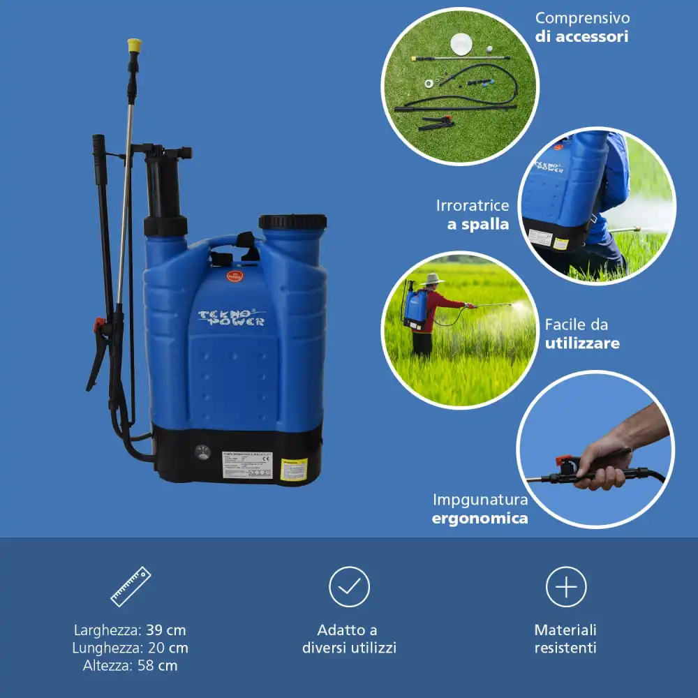 Pompa Irroratrice 2 in 1 Diserbante a Spalla a Batteria e Manuale 16Ah 16Lt