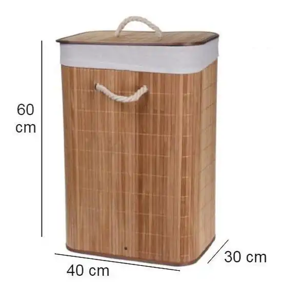 Cesta bucato in bambu' 40x30x60 cm con Coperchio fodera interna Rimovibile