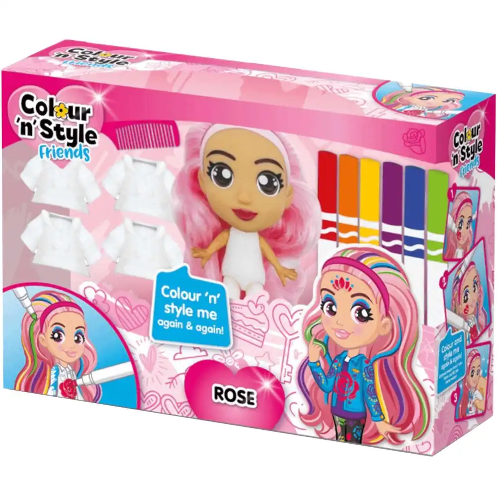 Bambola Colour N Style Rose Deluxe Fashion Doll Pennarelli Adesivi e Spugna 6+
