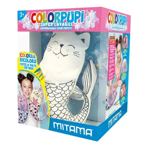 Gioco Bambini Gatto Sirena Superlavabile Colora e Ricolora + 4 Pennarelli Jumbo
