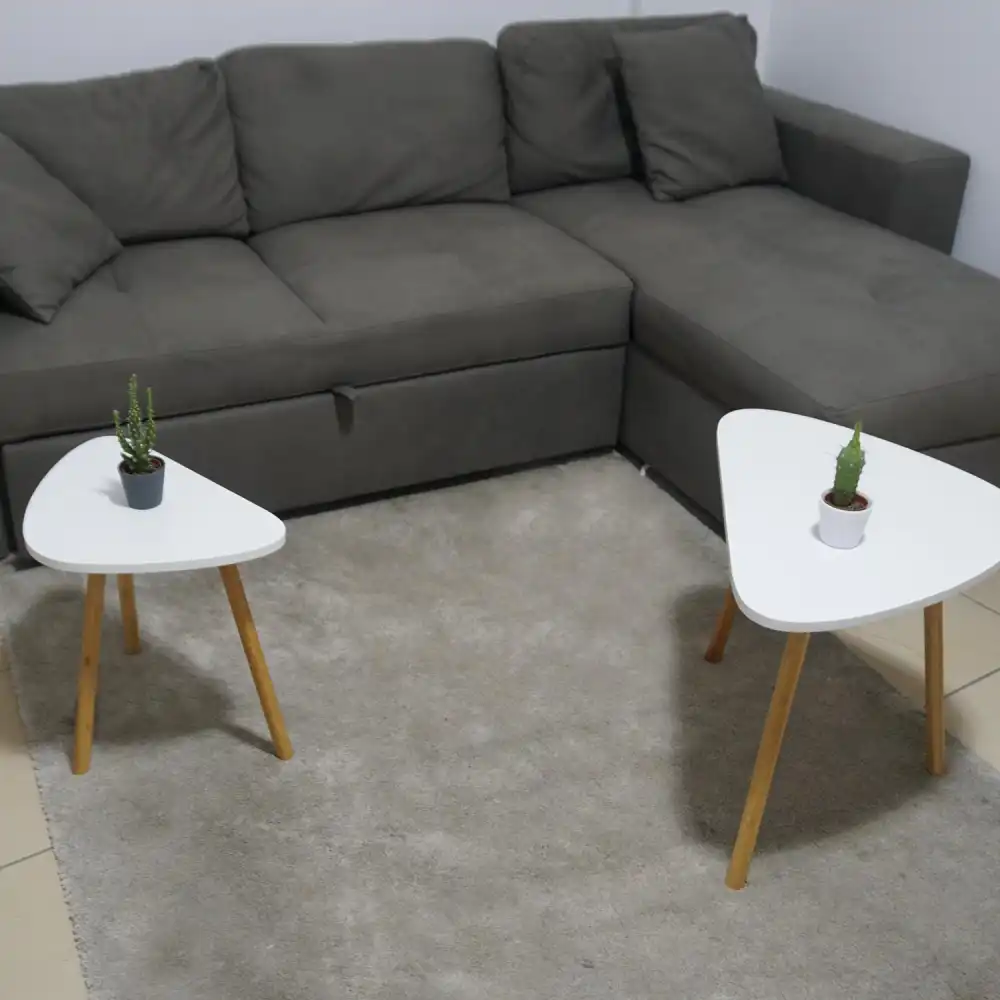 Set 2 Tavoli Tavolini Hator in Legno Bambu' con Ripiano Bianco Laccato Arredo