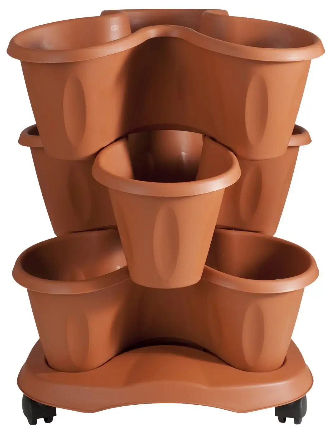 Set 3 Vasi Trifoglio Per Piante 6 Litri Con Sottovaso e Ruote Di Terracotta Bama
