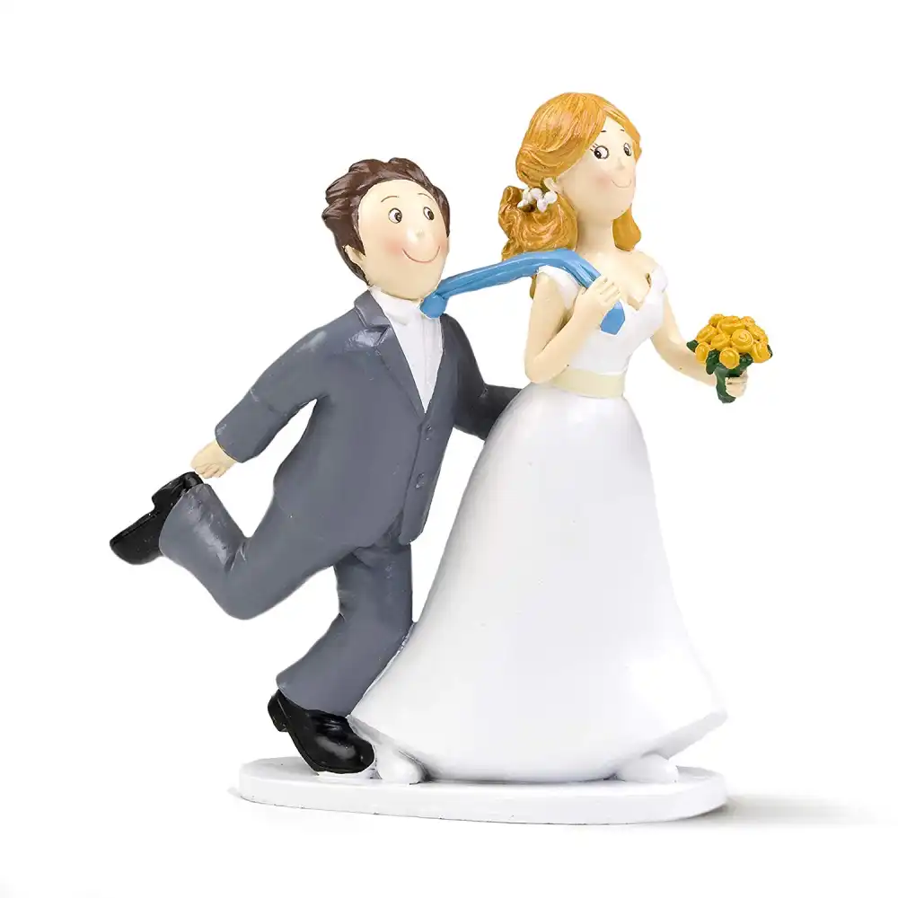 Cake Topper Centrotorta Matrimonio Sposo Trascinato Per La Cravatta 19cm Y251