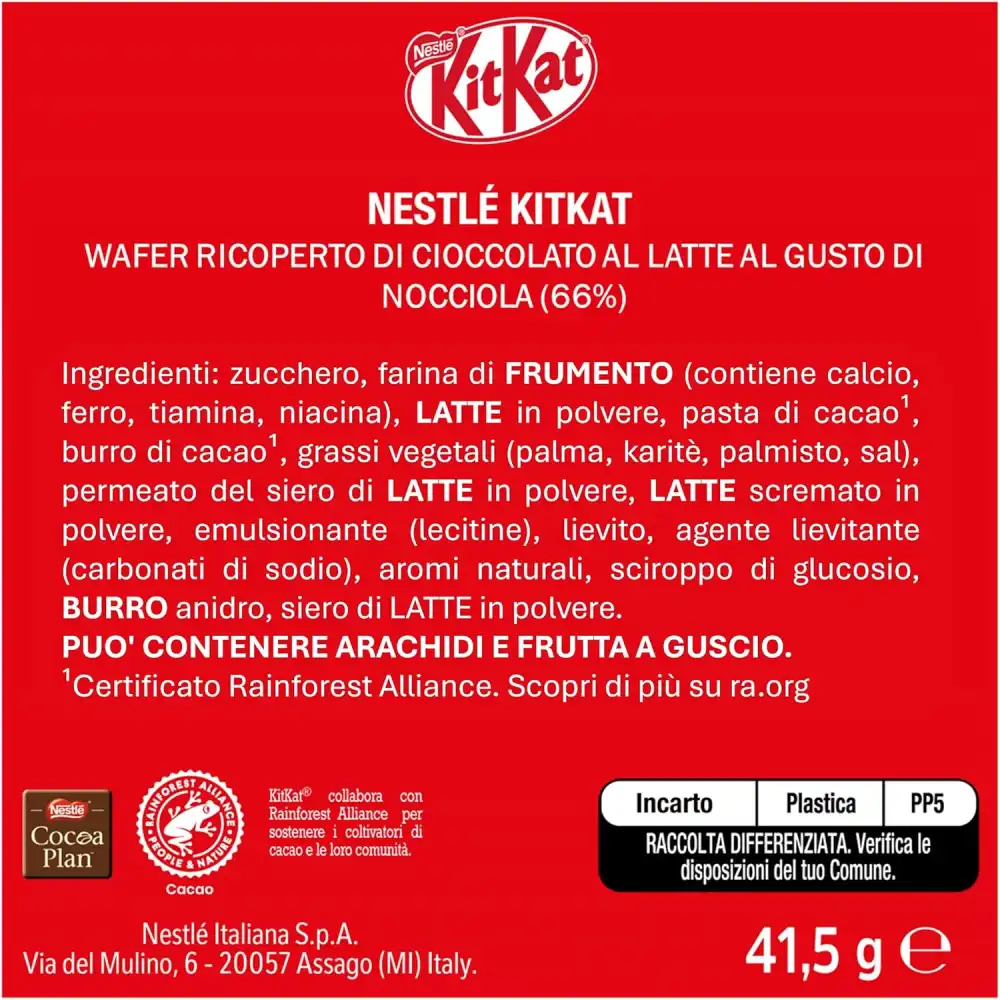 KITKAT Hazelnut Wafer di Cioccolato al Latte al Gusto Nocciola 24 Snack da 41,5g