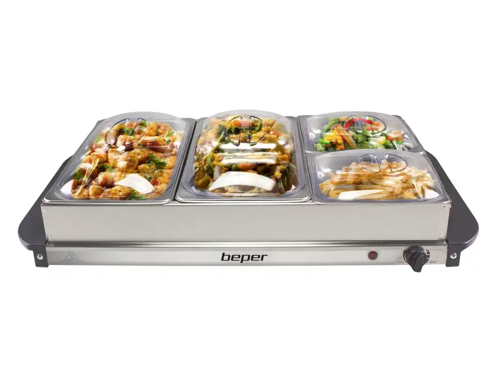 Scaldavivande Per Buffet in Acciaio Inox Con Termostato e 4 Vassoi Removibili