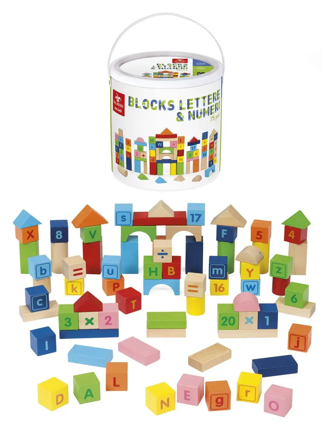 Blocchi Costruzioni in Legno con Lettere e Numeri 75 Pezzi Varie Forme Costruire