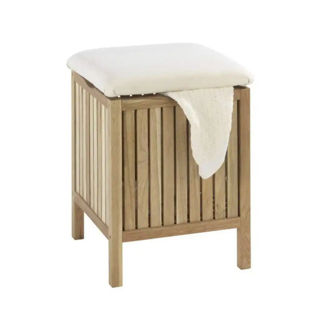 Sgabello in Legno Naturale Portabiancheria Indumenti Panni Sporchi Bagno Cesta