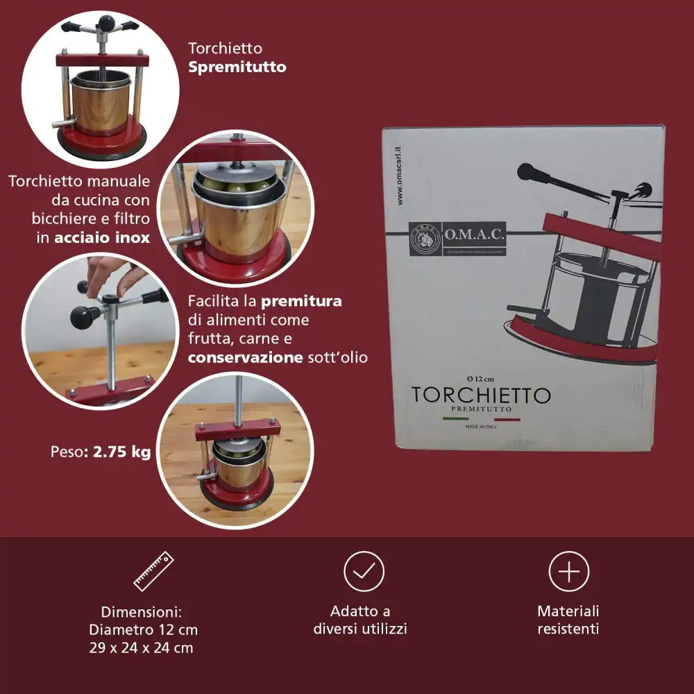 Torchietto Spremitutto Premitutto 2,5 Lt in Acciaio Inox Diametro 12cm 29x24x24