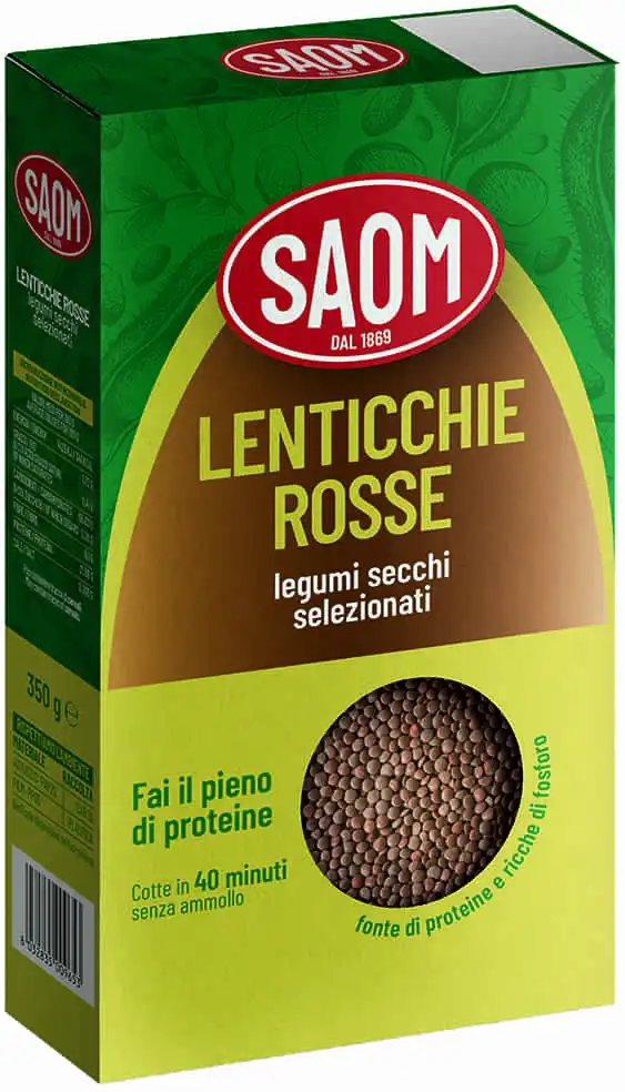 12x Saom Lenticchie Rosse 350gr in Scatola Legumi Secchi Selezionati 12x350gr