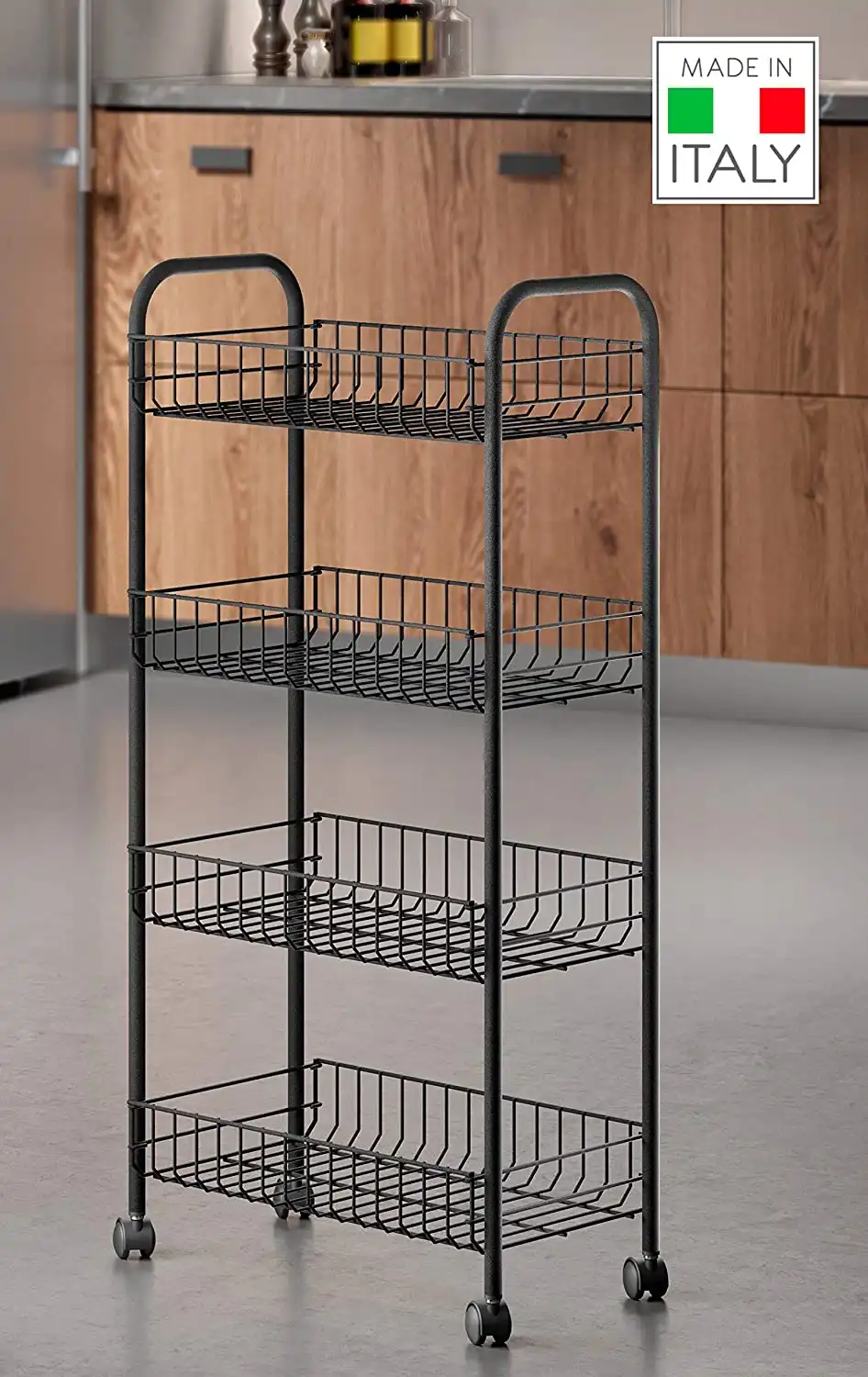 Carrello salvaspazio carrellino scaffale cucina bagno ripostiglio 4 ripiani nero