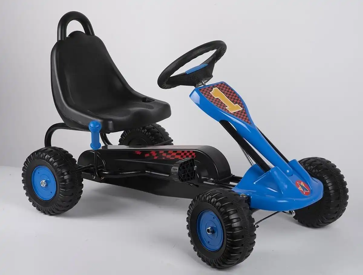 Go Kart A Pedali Per Bambini Con Freno a mano con Adesivi da Corsa Blu