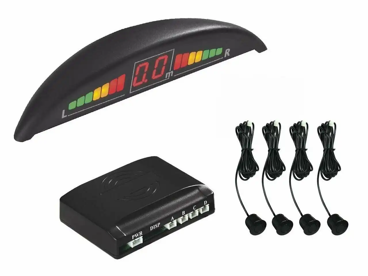 Kit 4 Sensori Di Parcheggio Neri Per Auto Con Display Suono Led Acustico