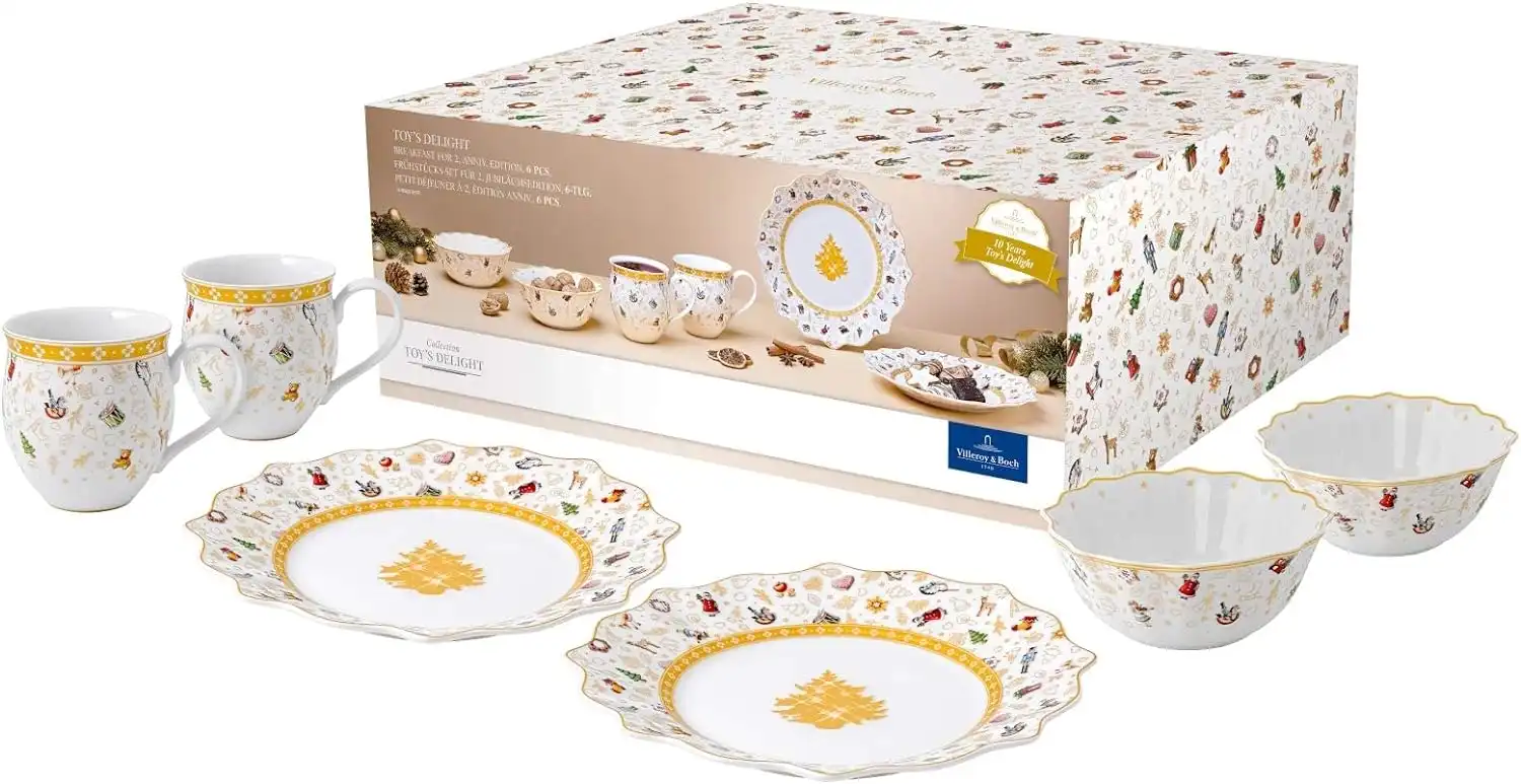 Villeroy & Boch Toys Delight Set da Colazione Per 2 Persone Natalizio Bianco