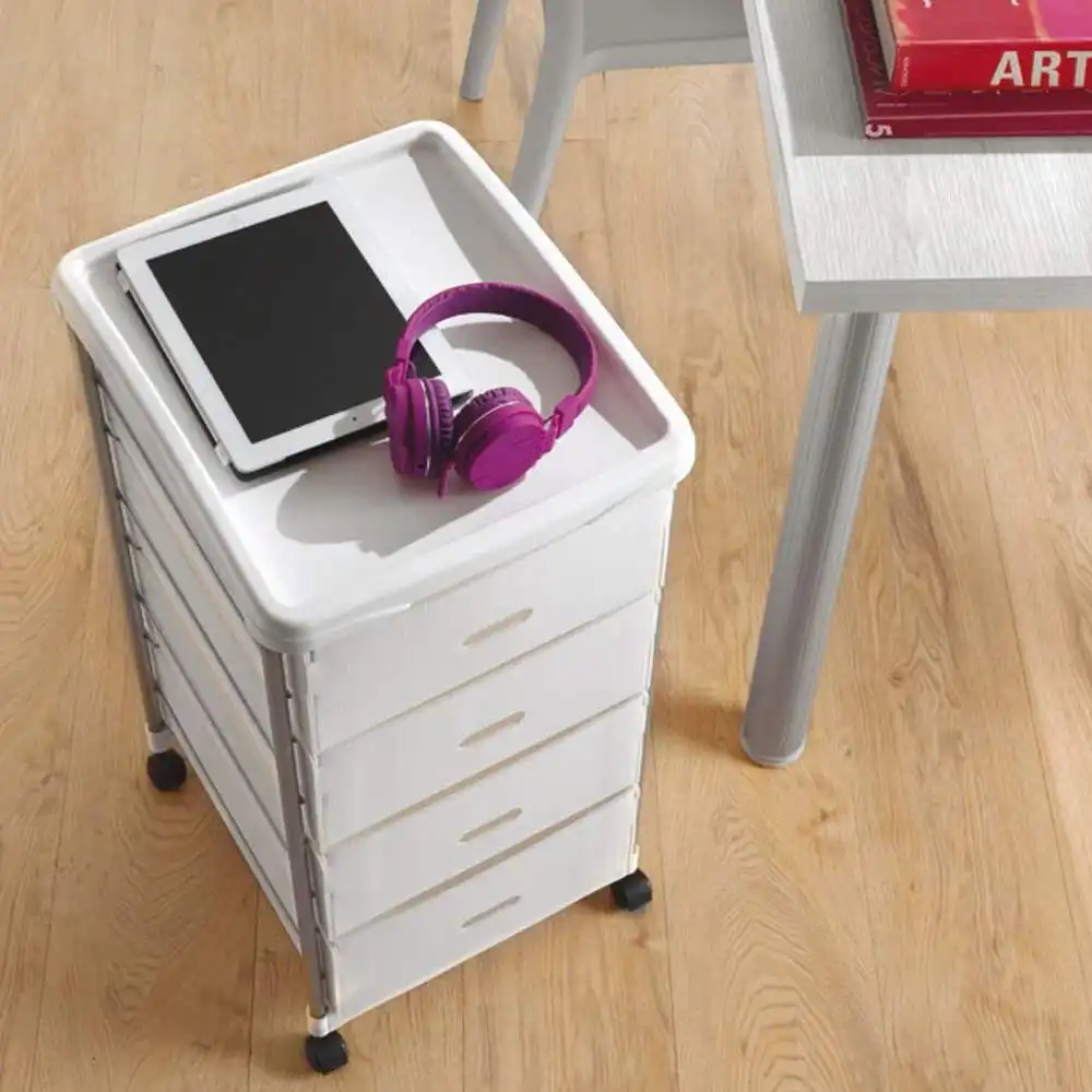 Scaffaletto Carrello Cassettiera da Cucina con 4 Cassetti Estraibili Bianco