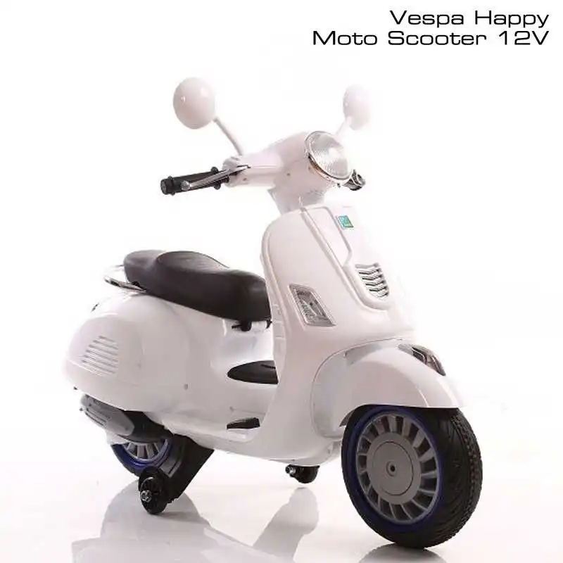 Moto Elettrica Per Bambini Vespa Vespina 12v Happy Bianco Sedile in Pelle