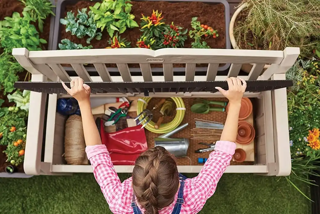 Cassapanca Baule in Resina Cassa Panca da per Giardino Beige Arredamento 227 Lt
