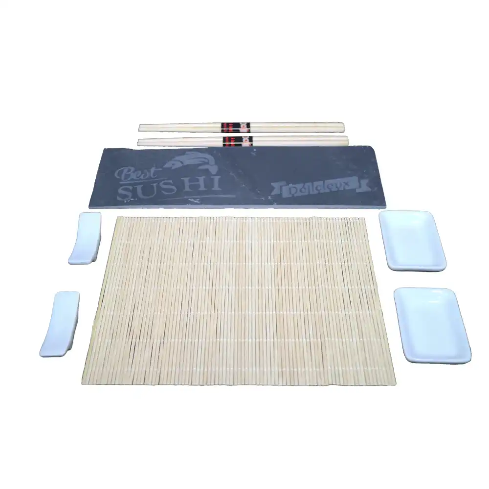 Set 10 Pezi Sushi Cibo Giapponese Con Vassoio In Ardesia Bacchette e Ciotole