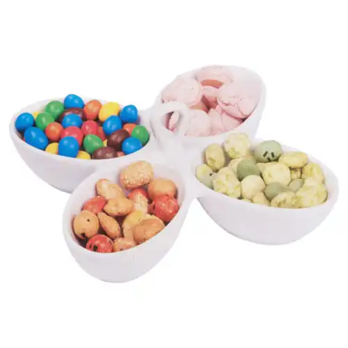Piatto Portata 4 Scomparti Per Aperitivo Casa Bar In Ceramica Colore Bianco