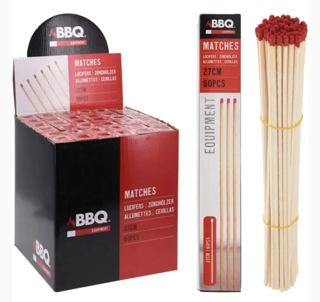 Bbq Scatola di 60 Fiammiferi per Barbecue 27cm Camine Stufe e Barbecue