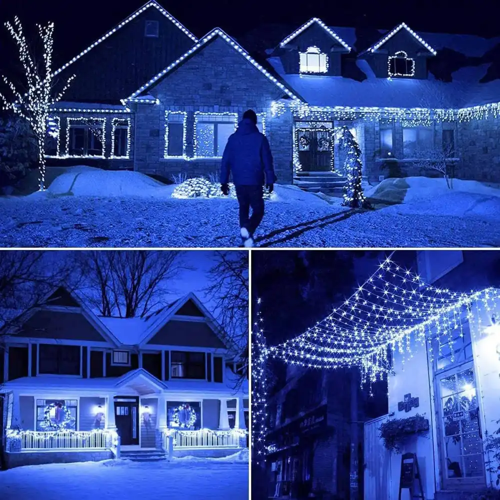 Catena Luminosa 450 Led Natalizia Luci Natale Bianco Freddo 15 Metri 8 Funzioni