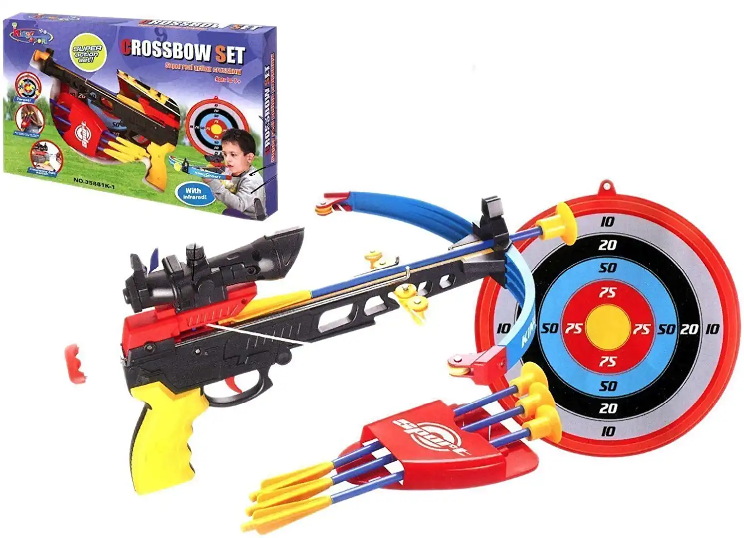 Gioco Set Balestra Bambini 3 Frecce Ventosa + Portafrecce + Bersaglio Punti 24cm