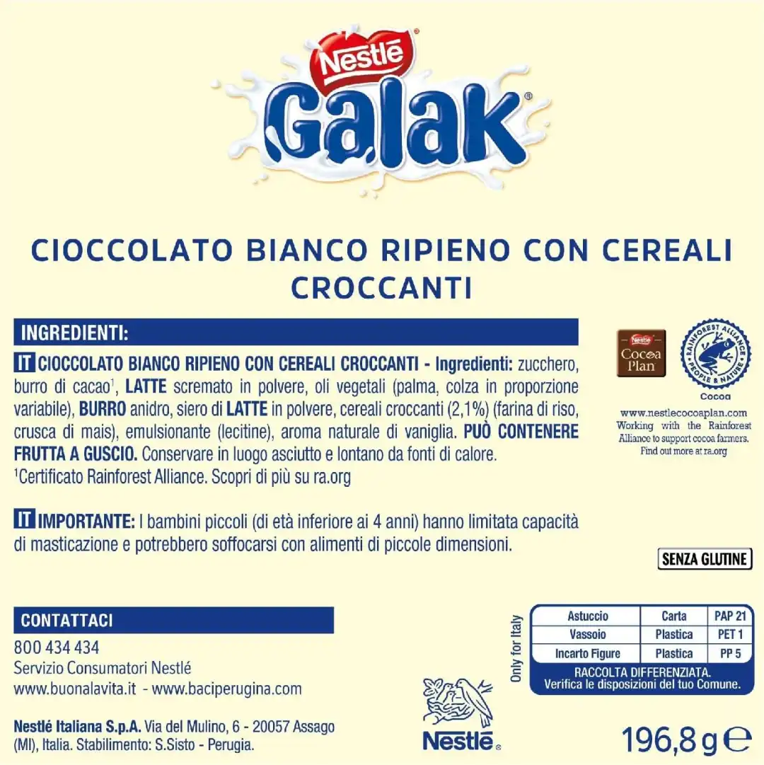 Nestlè Galak Calendario Avvento Snack di Cioccolato Bianco Ripieni Con Cereali