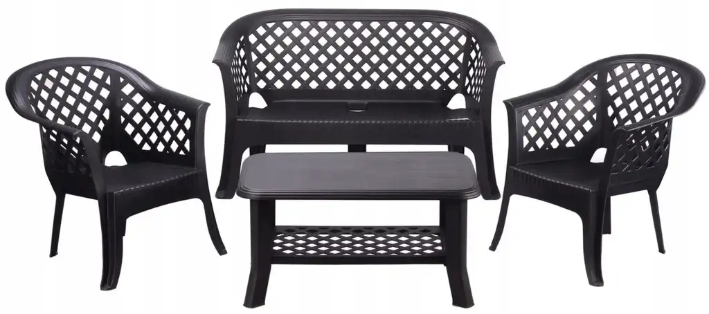 Set Veranda Salotto da Giardino in Plastica con 2 Sedie 1 Panchina ed 1 Tavolino
