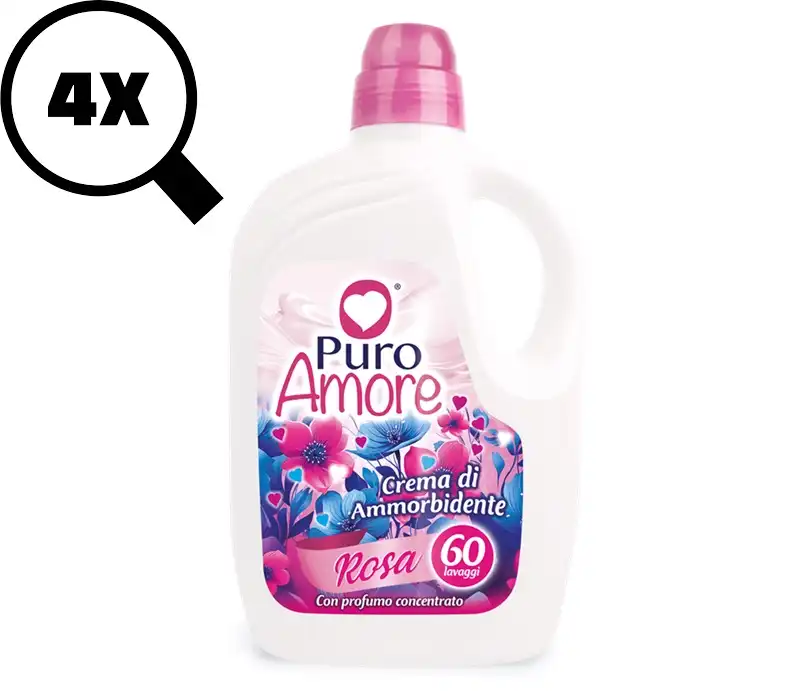 4x Puro Amore Ammorbidente Rosa Profumo Concentrato 60 x 4 Totale 240 Lavaggi