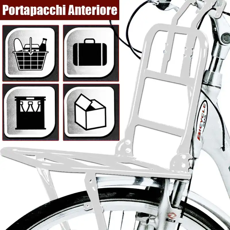 Portapacchi Anteriore Metallo Bicicletta Postino Faccino Ruota 24 e 28 Bianco