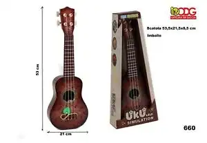 Chitarra Giocattolo Classica Marrone Accordabile Con 4 Corde Tastiera Con Ponte