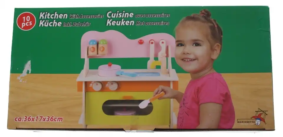 Cucina per Bambine Bimbe 10 Pezzi Gioco Giocattolo in Legno Kitchen Multicolore