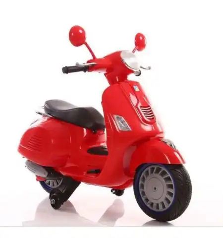 Moto Elettrica Per Bambini Vespa Vespina 12v Happy Rosso Sedile in Pelle