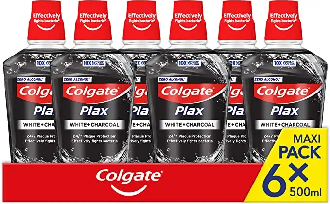 6 Pezzi Colgate PLAX Collutorio WHITE+CHARCOAL 500 ML Maxi Formato