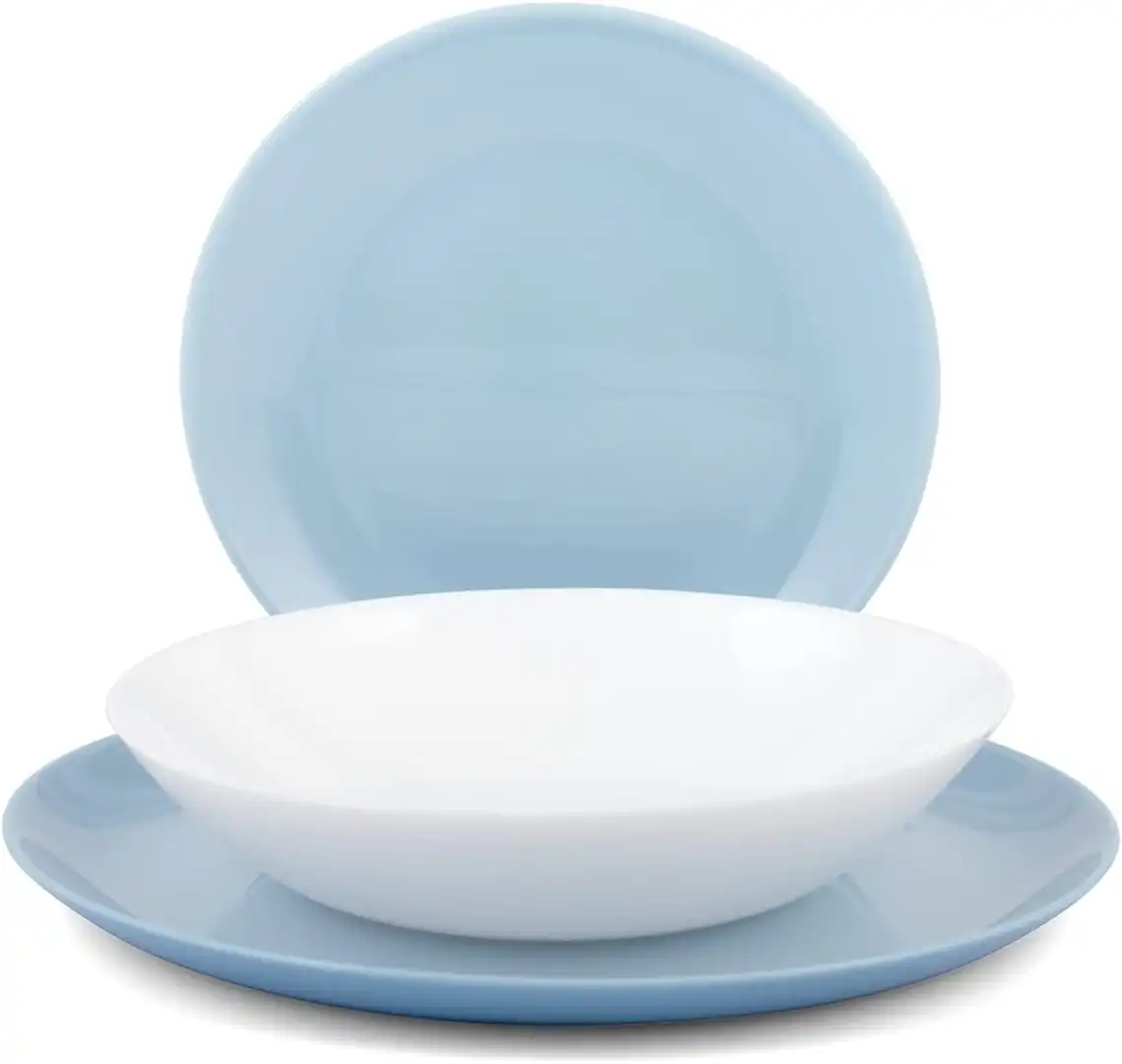 Luminarc Servizio Piatti da Tavola 18 Pezzi Diwali Vetro Opale Light Blue-Bianco