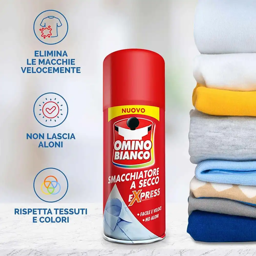 4 Flaconi Omino Bianco 125ml Smacchiatore Spray a Secco Express Senza Aloni