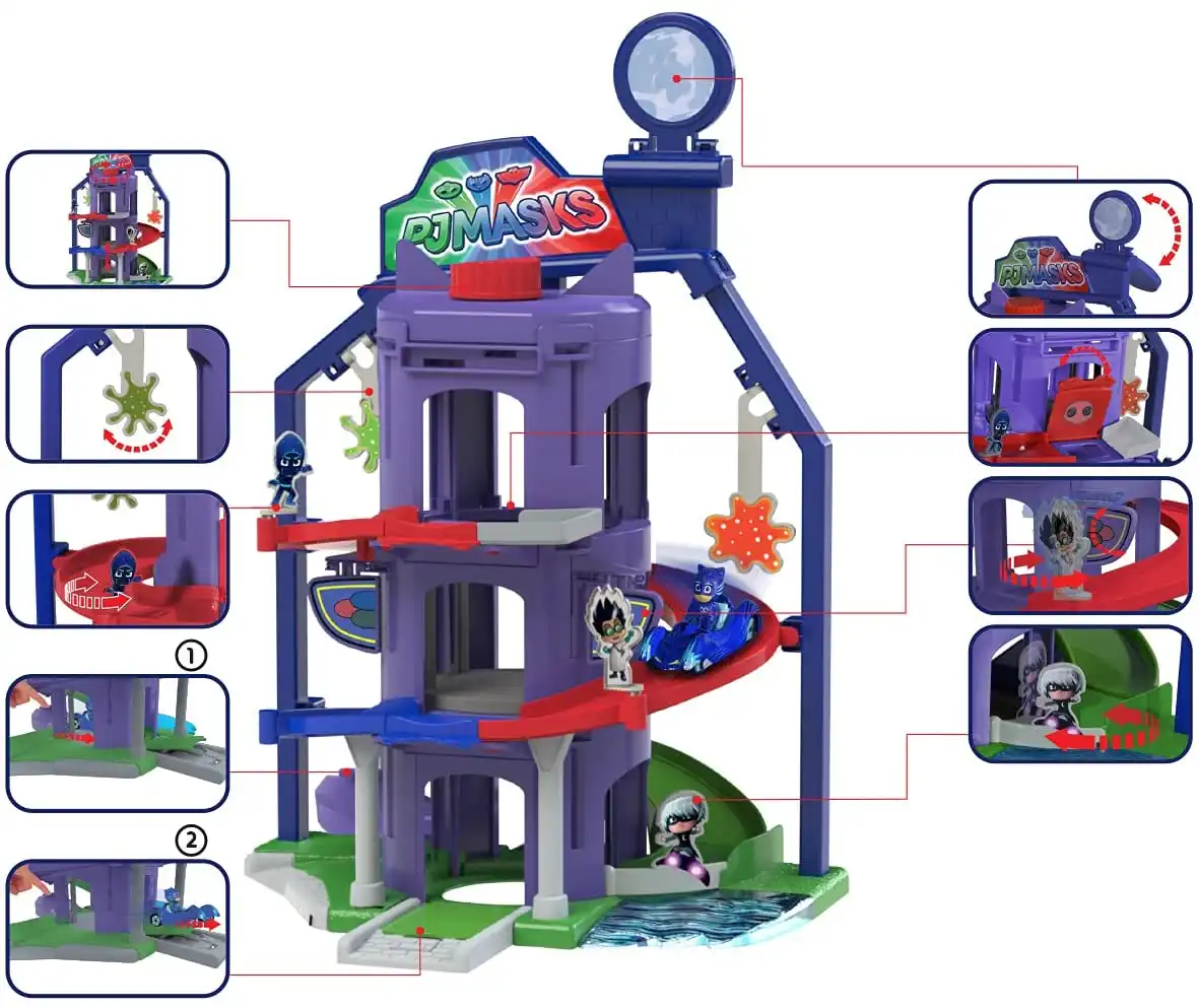 PJ Masks Playset Quartier Generale 43cm Gioco per Bambini con Gattomobile 3+