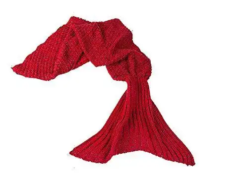 Coperta Plaid Soft A Forma Di Sirena Con Coda 140 x 70 Cm Rosso Divano Spiaggia