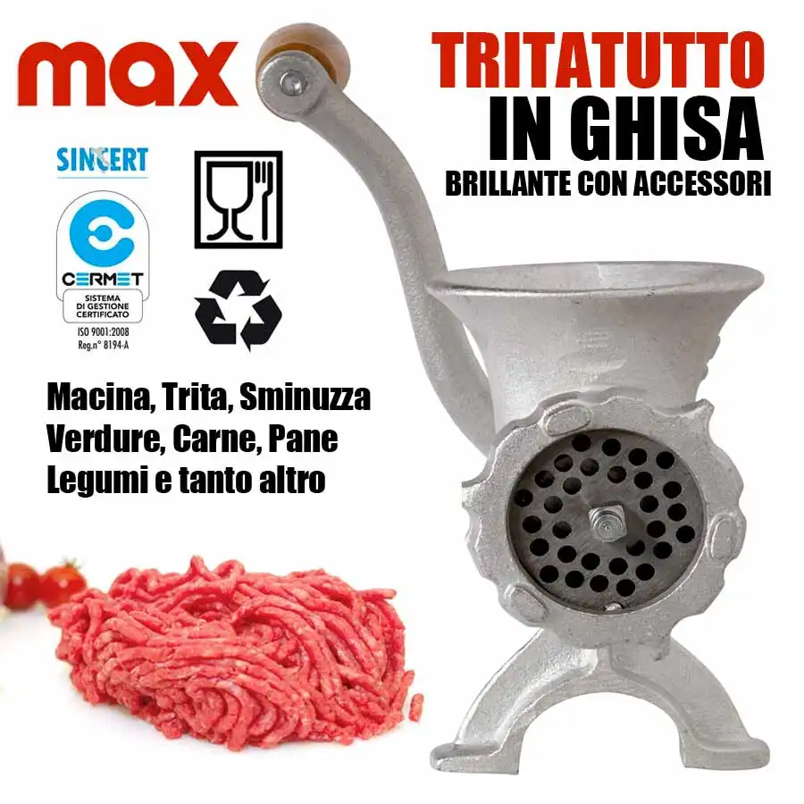 Tritatutto macina sminuzza verdure carne pane legumi in ghisa con accessori max